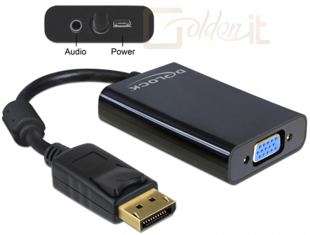 DeLock Displayport 1.1 male to VGA 15 pin female + audio + power Black adapter